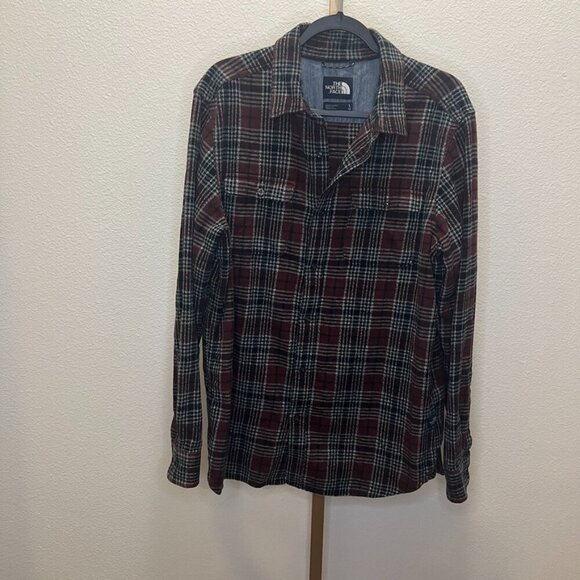 The North Face flannel long-sleeve Red Black White Grey Size Large - Picture 1 of 7